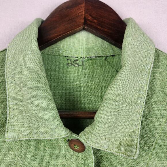 AS Ramie Blend Shacket Women’s SZ  Large Kelly Green Button Up Pointed Collar - Picture 4 of 16